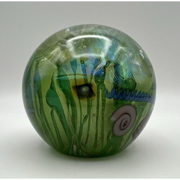 Kog Kokomo Dichroic Art Glass Ocean Fossil Sea Life Paperweight 3.5” RARE Signed - Picture 4 of 13